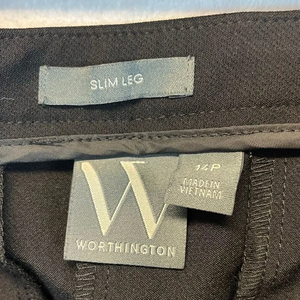WORTHINGTON Women’s Slim Leg Pants 14P Black Stretch Zip Pockets NWT‎ Stretch